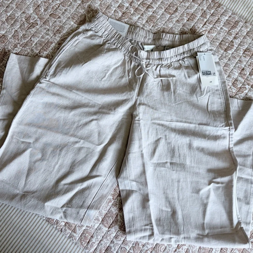 H&M Mama Before & After Linen Blend Pants - Medium - Light Beige